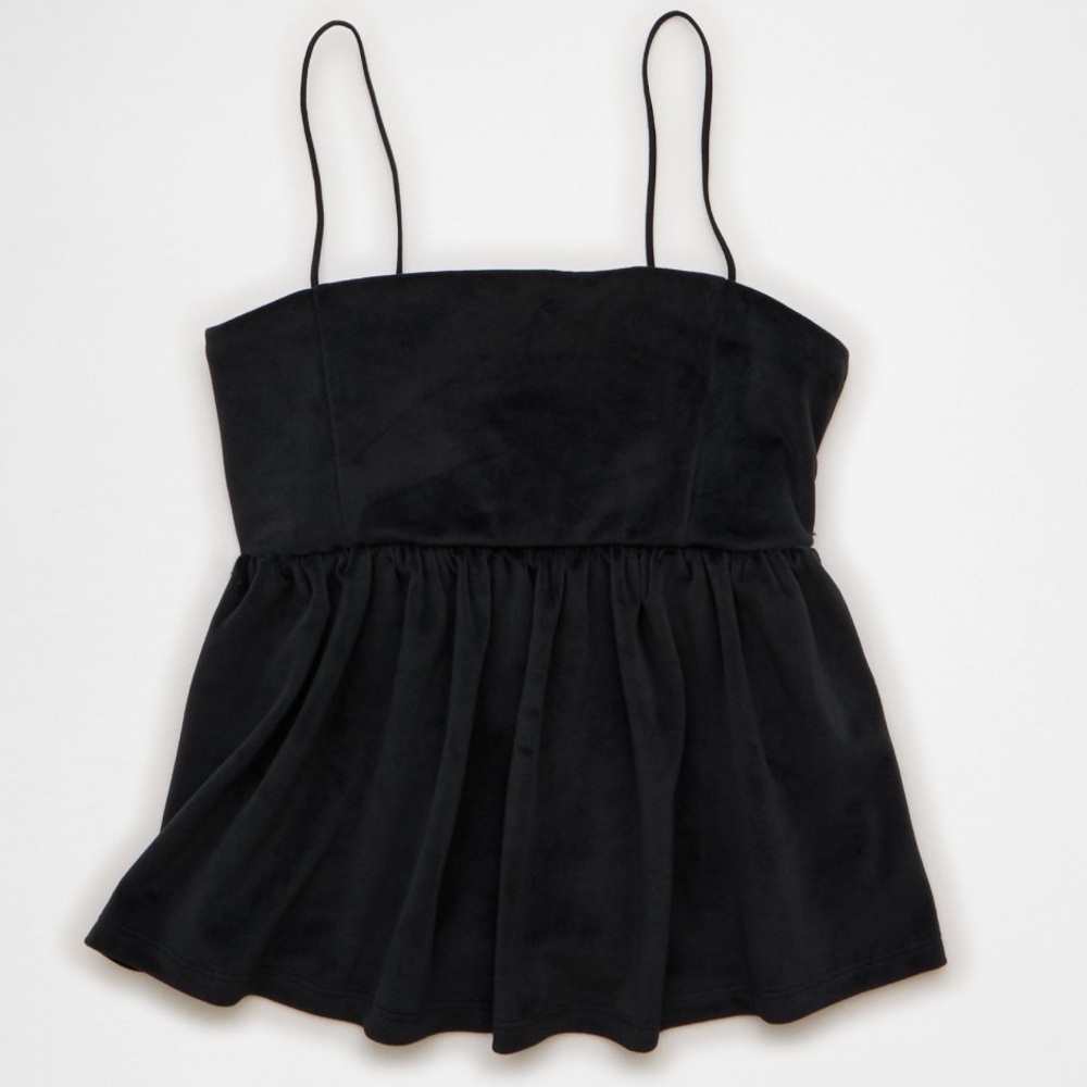 American Eagle Velvet Babydoll Tank Top Black Spaghetti Strap XXL